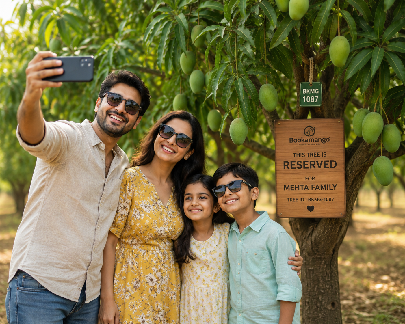 Family Standing Near Reserved Kutchi Kesar Mango Tree in Gujarat