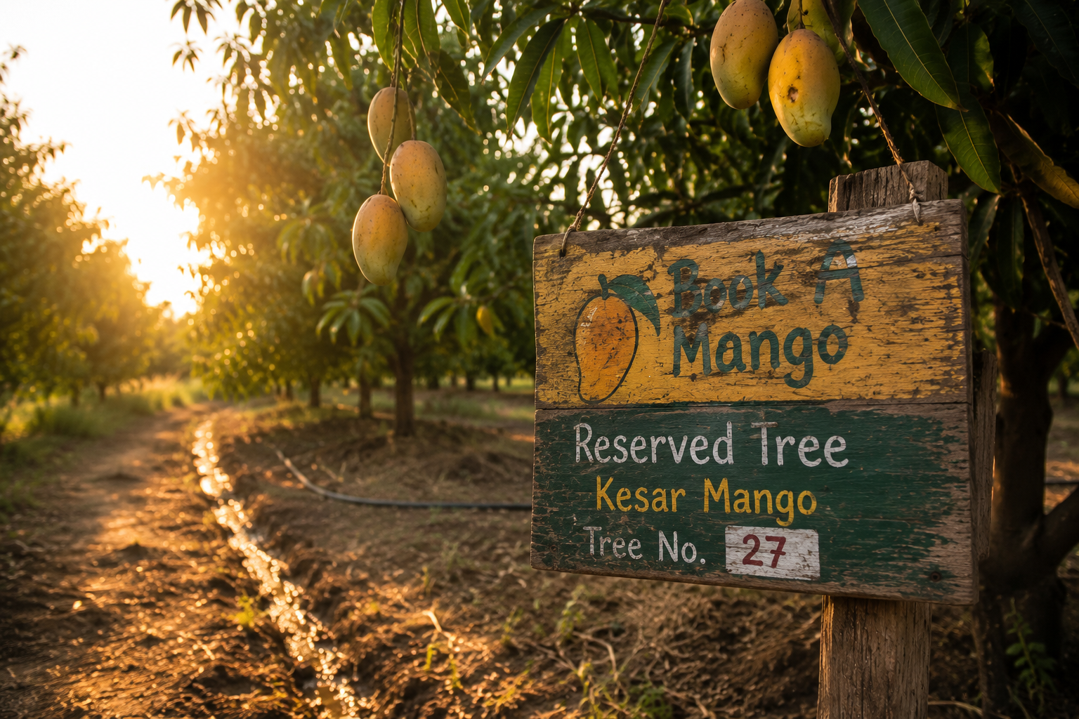 Reserved Kutchi Kesar Mango Tree Sign Board in BookAMango Orchard