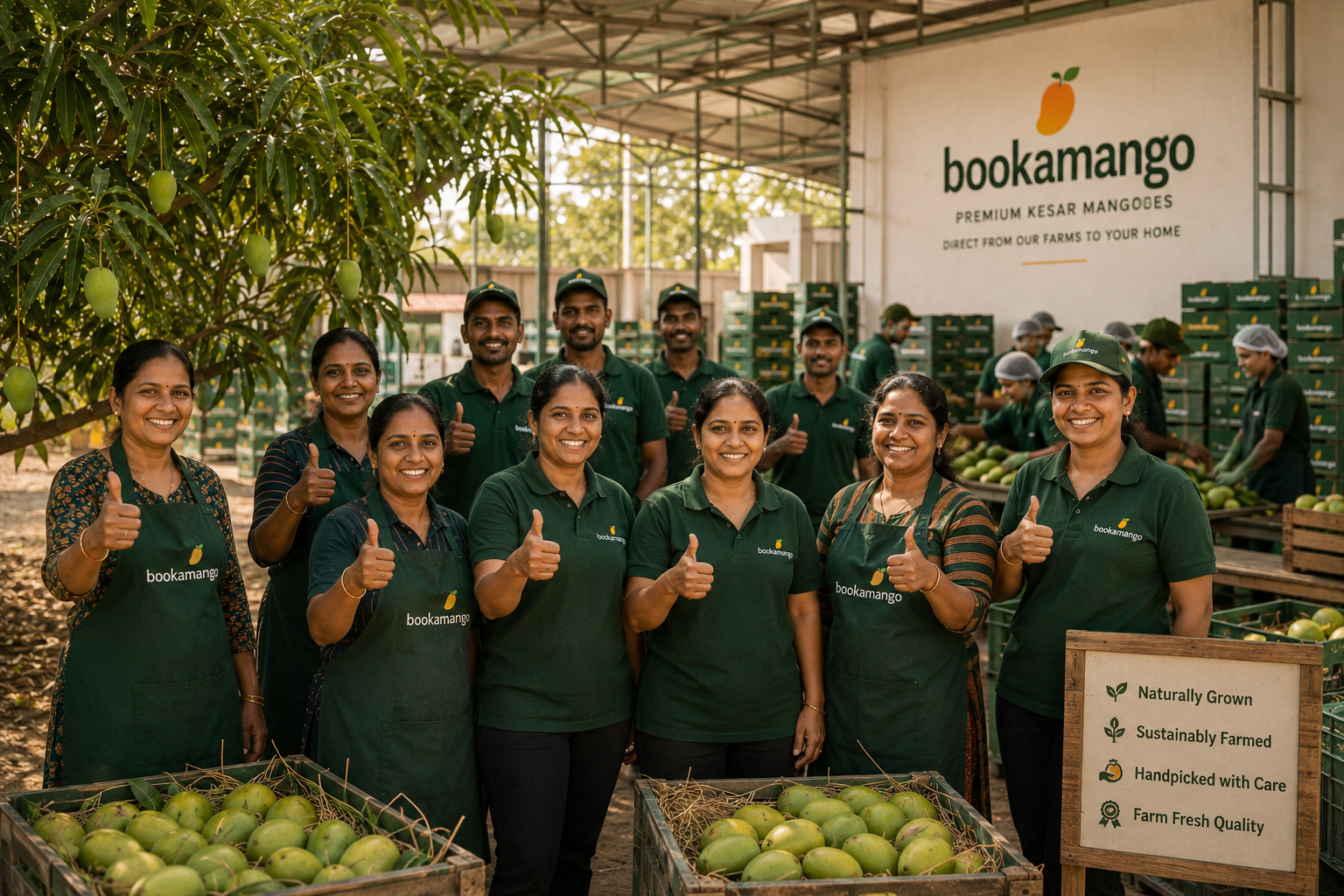 BookAMango Farm Team Harvesting and Packing Fresh Kesar Mangoes
